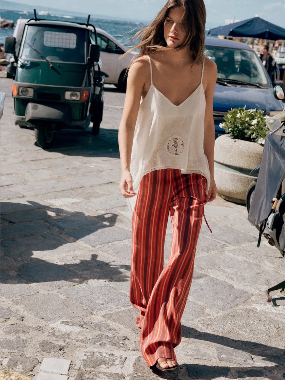 Zara Striped Wide-Leg Pants, size M